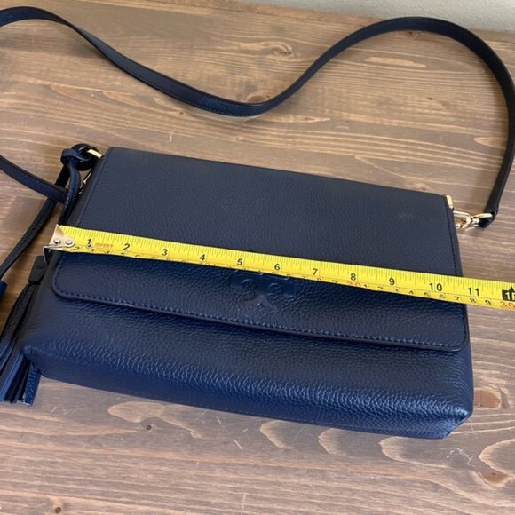 Tory Burch Navy Blue Thea Leather Crossbody Bag Purse - Picture 8 of 10
